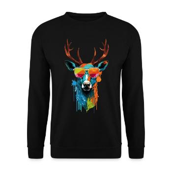 Colorful deer with sunglasses - Unisex Sweatshirt - black - Front - Alina (178cm) & Michal (187cm)