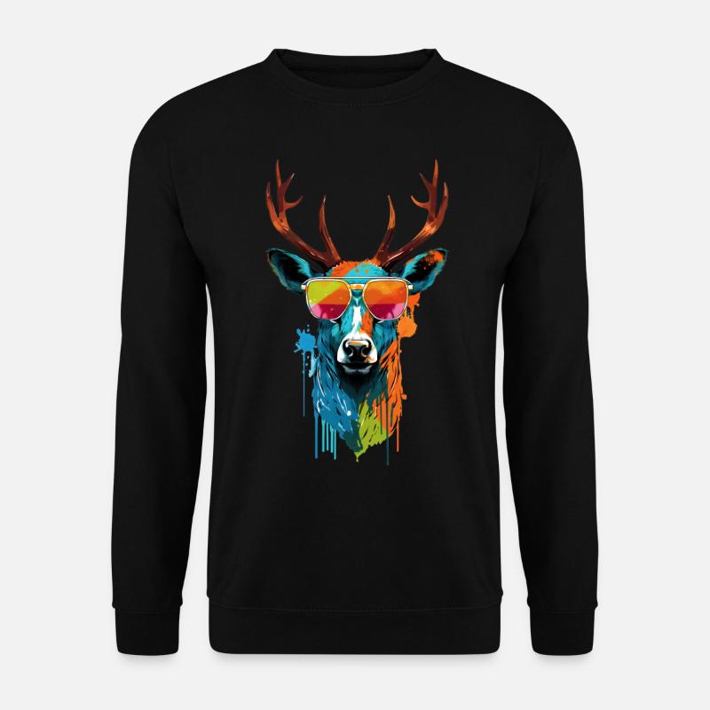 Buntes Reh mit Sonnenbrille - Unisex Pullover - Schwarz