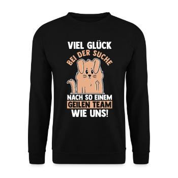 Jobwechsel Arbeit Büro Kollegen Abschiedsgeschenk - Unisex Pullover - Schwarz - Vorne - Alina (178cm) & Michal (187cm)