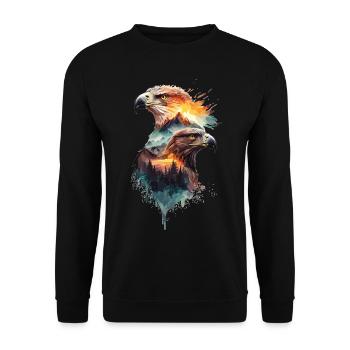 Die Freiheit des Himmels: Adler und Berglandschaft - Unisex Pullover - Schwarz - Vorne - Alina (178cm) & Michal (187cm)