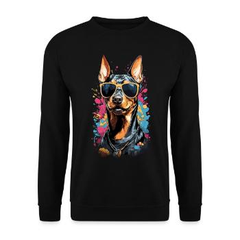 Cooler Dobermann Hund Design mit Stil - Unisex Pullover - Schwarz - Vorne - Alina (178cm) & Michal (187cm)