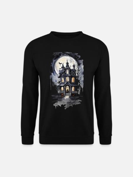 Halloween Hexenhaus Kunstwerk Nacht Ästhetik - Unisex Pullover - Schwarz
