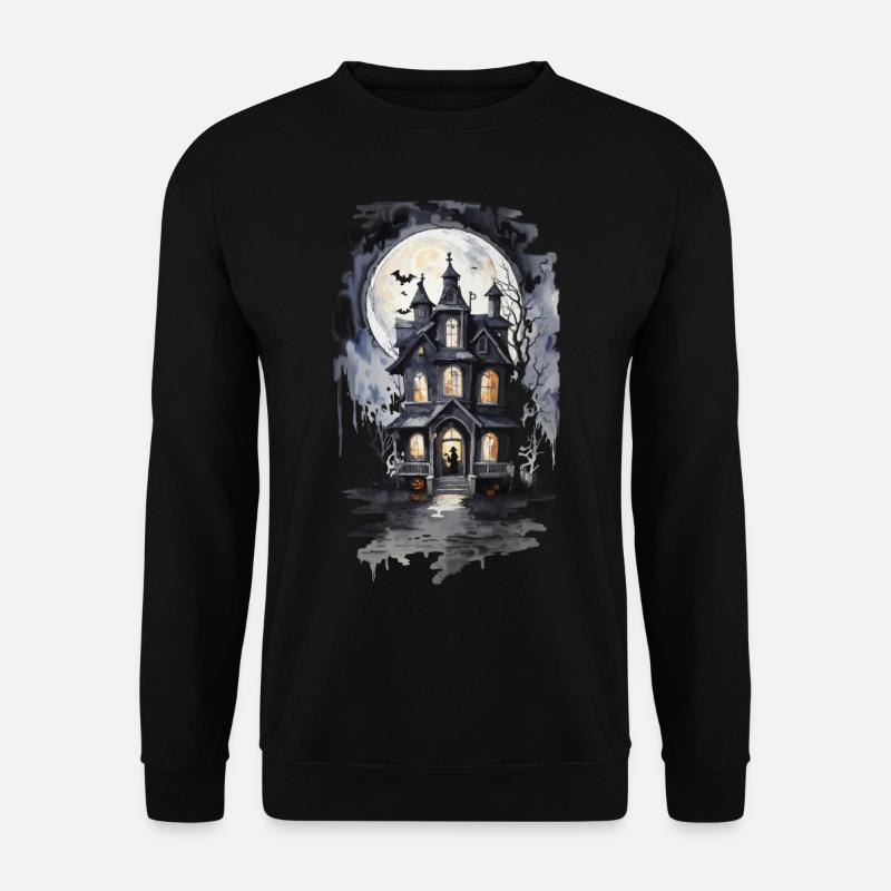 Halloween Hexenhaus Kunstwerk Nacht Ästhetik - Unisex Pullover - Schwarz