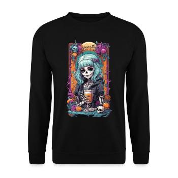 Gothic Girl Pumpkin Spice Latte Fall Design - Unisex Sweatshirt - black - Front - Alina (178cm) & Michal (187cm)