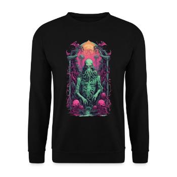 Cthulhu Gothic Vaporwave Halloween Design - Unisex Pullover - Schwarz - Vorne - Alina (178cm) & Michal (187cm)