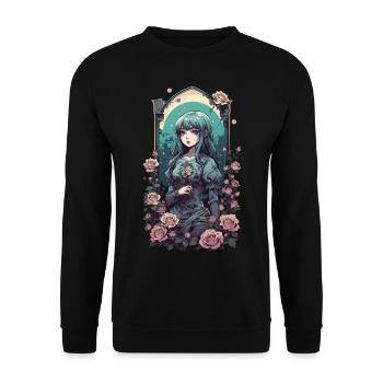 Gothique Anime Kawaii Fille avec Roses Design - Sweat-shirt Unisexe - noir - Devant - Alina (178cm) & Michal (187cm)
