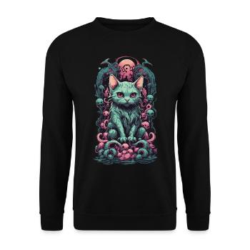 Katzen Dämon Tentakel Unterwelt Gothic Kunst - Unisex Pullover - Schwarz - Vorne - Alina (178cm) & Michal (187cm)