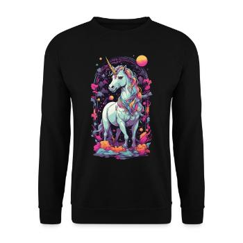 Pastell Einhorn Vaporwave Retro Stil Magie Design - Unisex Pullover - Schwarz - Vorne - Alina (178cm) & Michal (187cm)