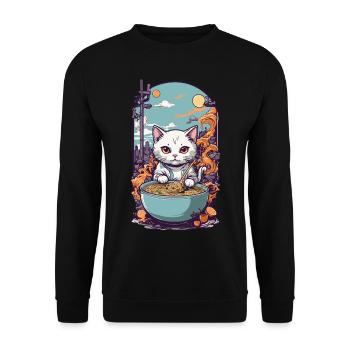 Kawaii Katze Liebt Japanische Ramen Nudelsuppe - Unisex Pullover - Schwarz - Vorne - Alina (178cm) & Michal (187cm)
