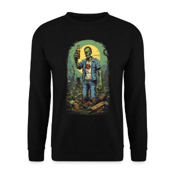 Lustiges Halloween Zombie Bier Retro Party Design - Unisex Pullover - Schwarz - Vorne - Alina (178cm) & Michal (187cm)