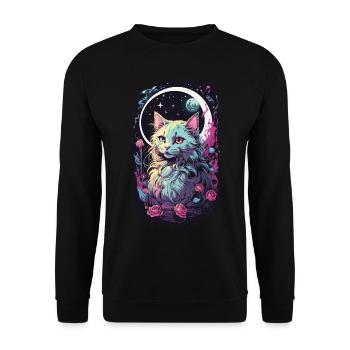 Magische Gothic Pastell Katze - E-Kids Style - Unisex Pullover - Schwarz - Vorne - Alina (178cm) & Michal (187cm)