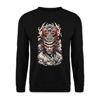 Japanischer Oni Dämon Vintage Streetwear Design - Unisex Pullover - Schwarz - Vorne - Alina (178cm) & Michal (187cm)
