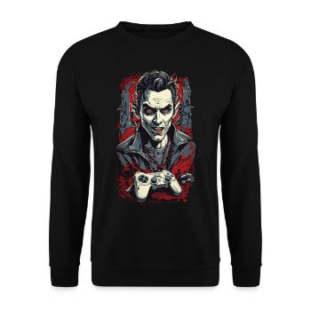 Vampir Ghul Gamer Design für Halloween - Unisex Pullover - Schwarz - Vorne - Alina (178cm) & Michal (187cm)