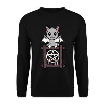 Halloween Fledermaus Geisterstunde Horror - Unisex Pullover - Schwarz - Vorne - Alina (178cm) & Michal (187cm)