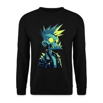 Zombie Punk Rocker – Neon Skull with Spiked Hair - Unisex Sweatshirt - black - Front - Alina (178cm) & Michal (187cm)