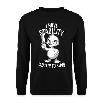 Dunkler Humor Ente mit Messer - Unisex Pullover - Schwarz - Vorne - Alina (178cm) & Michal (187cm)