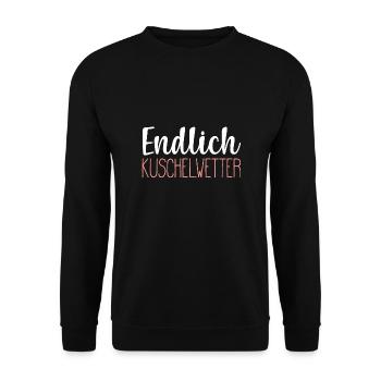 Herbst- Endlich Kuschelwetter Geschenk - Unisex Pullover - Schwarz - Vorne - Alina (178cm) & Michal (187cm)