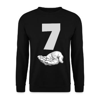 Funny Seven Meme Hand Gen Alpha Trend Joke - Unisex Sweatshirt - black - Front - Alina (178cm) & Michal (187cm)