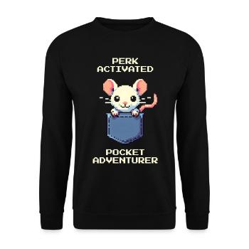 Perk aktiviert: Taschen-Abenteurer | Ratte - Unisex Pullover - Schwarz - Vorne - Alina (178cm) & Michal (187cm)
