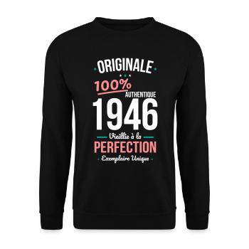 1946 – Originale – Exemplaire unique - Sweat-shirt Unisexe - noir - Devant - Alina (178cm) & Michal (187cm)
