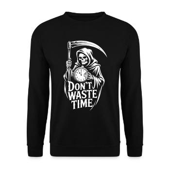 Sensenmann Zeit Nicht Verschwenden - Unisex Pullover - Schwarz - Vorne - Alina (178cm) & Michal (187cm)