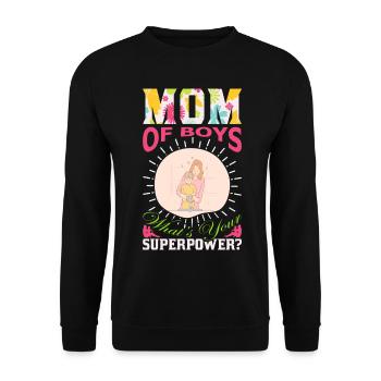 Jungen-Mama-Superkraft lustiges Muttertagsgeschenk - Unisex Pullover - Schwarz - Vorne - Alina (178cm) & Michal (187cm)