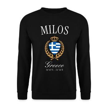 Milos Greece Coat of Arms Crown – Travel Souvenir - Unisex Sweatshirt - black - Front - Alina (178cm) & Michal (187cm)