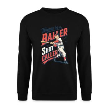 Baseball Baller: Retro-Sportstil - Unisex Pullover - Schwarz - Vorne - Alina (178cm) & Michal (187cm)