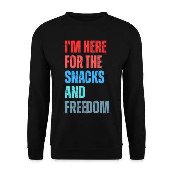 Snackfreude und Freiheit Slogan - Unisex Pullover - Schwarz - Vorne - Alina (178cm) & Michal (187cm)