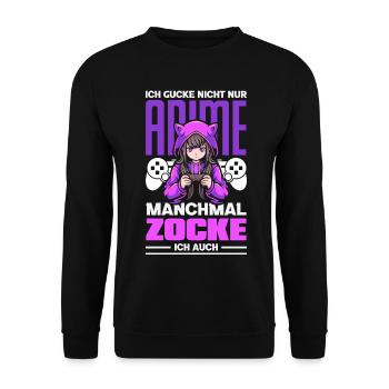 Ich Gucke Nicht Nur Anime Manchmal Zocke Ich Auch - Unisex Pullover - Schwarz - Vorne - Alina (178cm) & Michal (187cm)