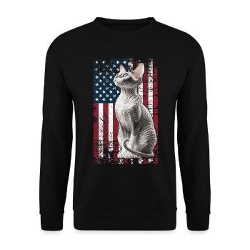 Cornish Rex US Cornish Rex Cat - Sweat-shirt Unisexe - noir - Devant - Alina (178cm) & Michal (187cm)