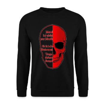 Halbskull Metal-Statement Rot Schwarz - Unisex Pullover - Schwarz - Vorne - Alina (178cm) & Michal (187cm)