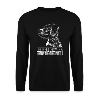 GERMAN WIREHAIRED POINTER Life is better Wilsigns - Unisex Pullover - Schwarz - Vorne - Alina (178cm) & Michal (187cm)