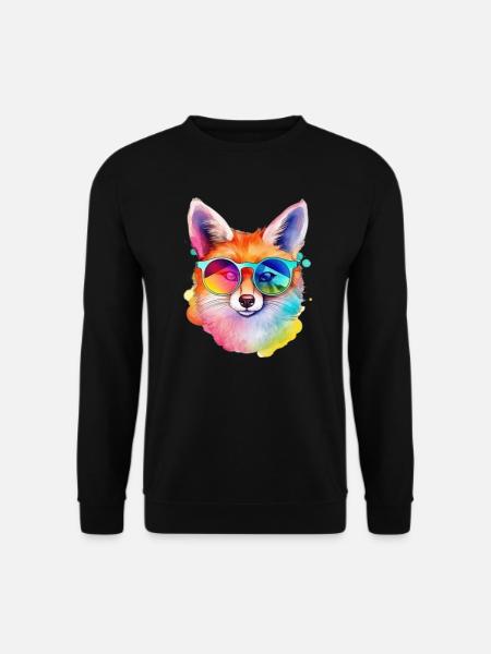 Bunter cooler Fuchs mit Sonnenbrille - Unisex Pullover - Schwarz