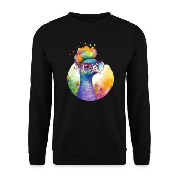 Colorful cool peacock with glasses - Unisex Sweatshirt - black - Front - Alina (178cm) & Michal (187cm)