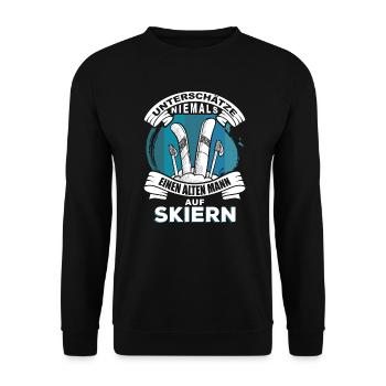 Alter Mann auf Skiern - Unisex Pullover - Schwarz - Vorne - Alina (178cm) & Michal (187cm)