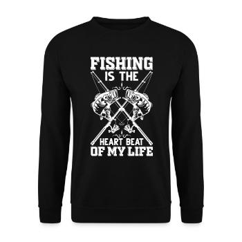 Angeln ist der Herzschlag meines Lebens 1 - - Unisex Pullover - Schwarz - Vorne - Alina (178cm) & Michal (187cm)