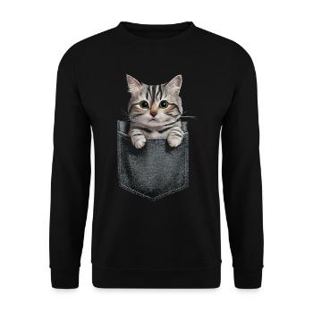 Orientalisch Kurzhaar Katze in der Tasche Geschenk - Unisex Pullover - Schwarz - Vorne - Alina (178cm) & Michal (187cm)