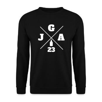JGA 2023 - Junggesellenabschied Hochzeit Bräutigam - Unisex Pullover - Schwarz - Vorne - Alina (178cm) & Michal (187cm)
