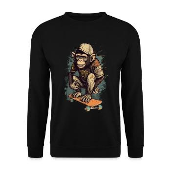 Schimpanse Skateboard Skater Affe Skateboarder - Unisex Pullover - Schwarz - Vorne - Alina (178cm) & Michal (187cm)