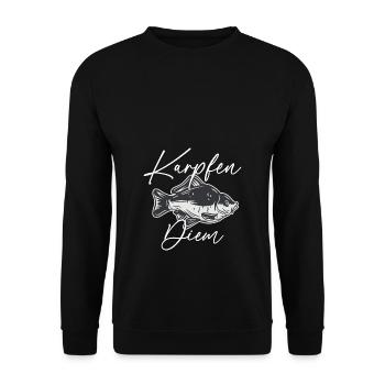 Karpfen Diem Angel Fischen Zubehör Geschenk - Unisex Pullover - Schwarz - Vorne - Alina (178cm) & Michal (187cm)