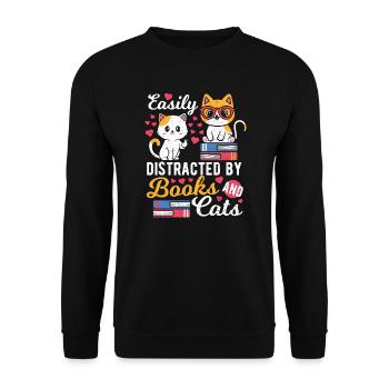 Easily Distracted By Books and Cats - Katzen - Unisex Sweatshirt - black - Front - Alina (178cm) & Michal (187cm)