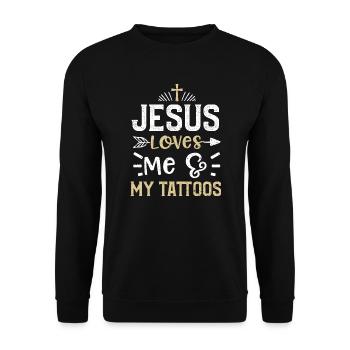 Jesus Loves Me & My Tattoos - Unisex Sweatshirt - black - Front - Alina (178cm) & Michal (187cm)