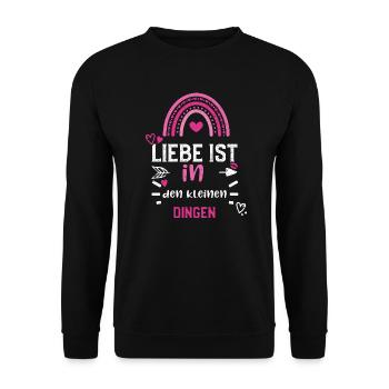 Liebe ist in den kleinen Dingen - Unisex Pullover - Schwarz - Vorne - Alina (178cm) & Michal (187cm)