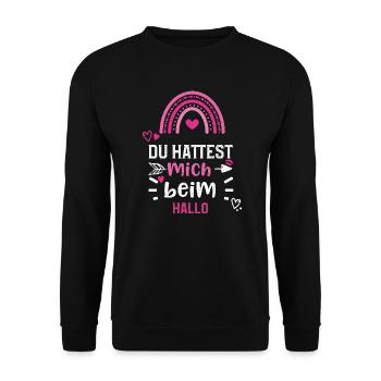 Du hattest mich beim Hallo - Unisex Pullover - Schwarz - Vorne - Alina (178cm) & Michal (187cm)