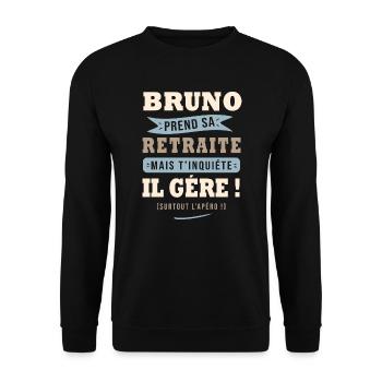 Bruno humour retraite cadeau bruno - Sweat-shirt Unisexe - noir - Devant - Alina (178cm) & Michal (187cm)