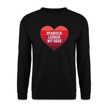 Spanisch Lehrer mit Herz Bester Spanischlehrer - Unisex Pullover - Schwarz - Vorne - Alina (178cm) & Michal (187cm)