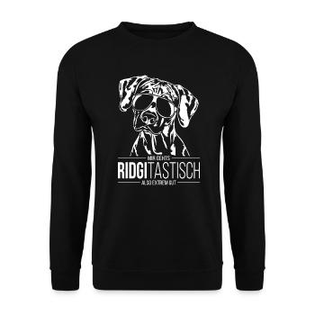 RIDGITASTISCH Rhodesian Ridgeback Spruch Wilsigns - Unisex Pullover - Schwarz - Vorne - Alina (178cm) & Michal (187cm)