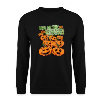"Pumpkin Squad", Kürbis Erwachen Halloween - Unisex Pullover - Schwarz - Vorne - Alina (178cm) & Michal (187cm)
