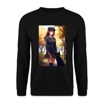 Anime Mädchen Manga Katze Geschenk - Unisex Pullover - Schwarz - Vorne - Alina (178cm) & Michal (187cm)